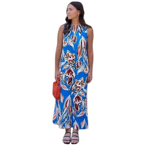 The Scribble Society Tula Sleeveless Maxi Dress Medium Pop Art Floral Hand Paint - Picture 1 of 8
